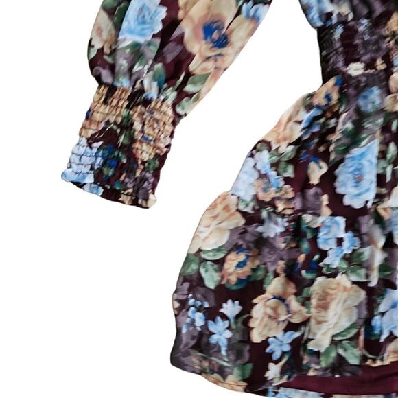 Women's Floral Long Sleeves Mini Dress Small - Picture 5 of 5